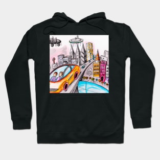 Futuristic City Pencil Drawing Hoodie